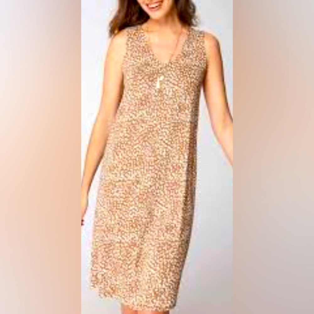 J Jill Wearever Collection Sleeveless Shift Dress Small Leopard Stretch NEW